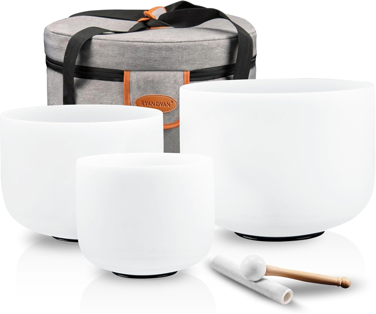 RYAN DVAN 432HZ Crystal Singing Bowl Set of 3, 6″B Crown, 7″A Third Eye, 8″G Throat with Case Suede Striker&O-Ring Sound Therapy for Yoga, Reiki, Chakra Healing Energy Tuning&Mindfulness Kit