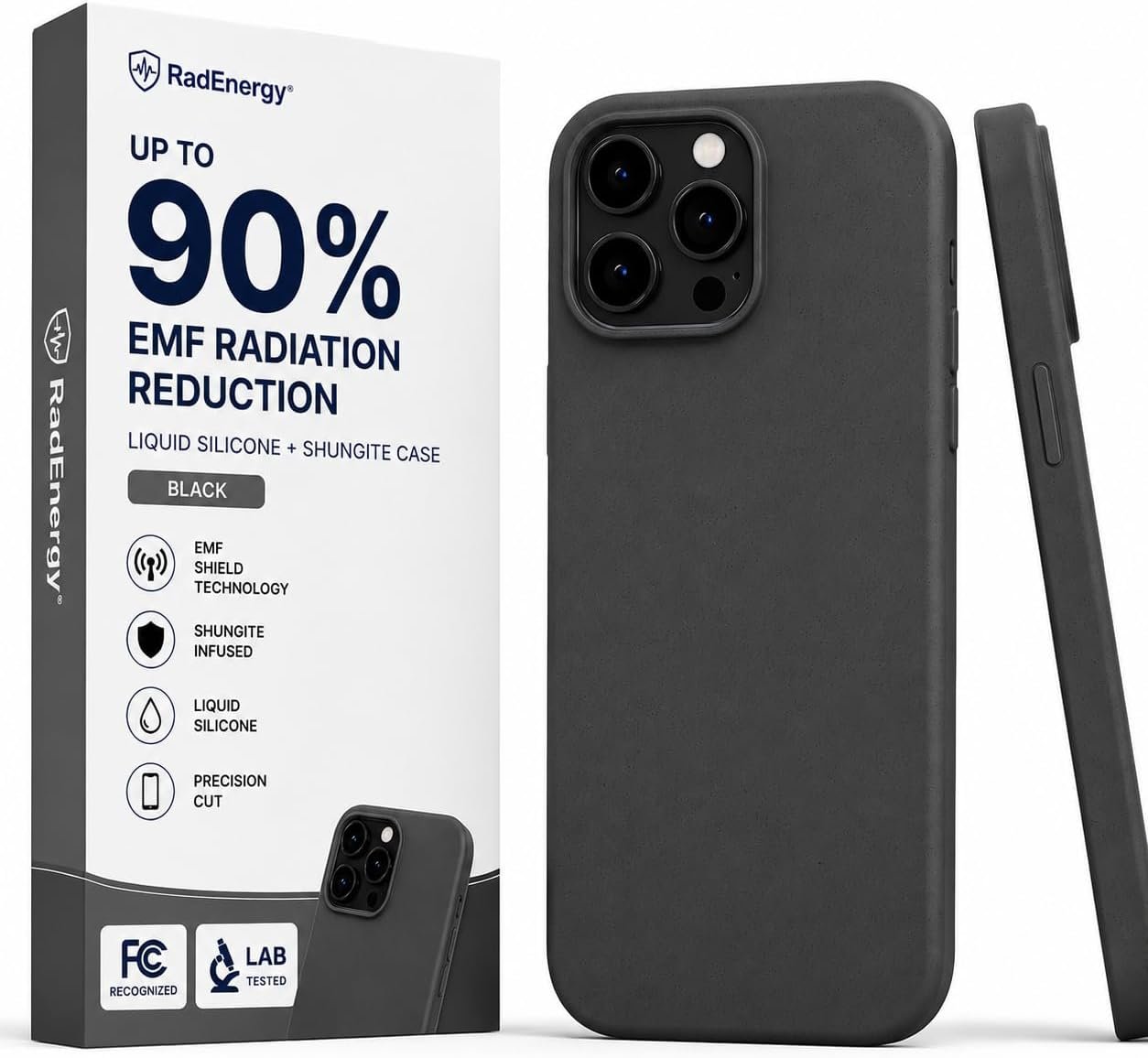 EMF Protection Anti Radiation Liquid Silicone Shungite Case for iPhone 13, FCC-Recognized & NVLAP-Accredited Up to 90% Radiation Reduction, Lightweight 5G Shield Cover, Black