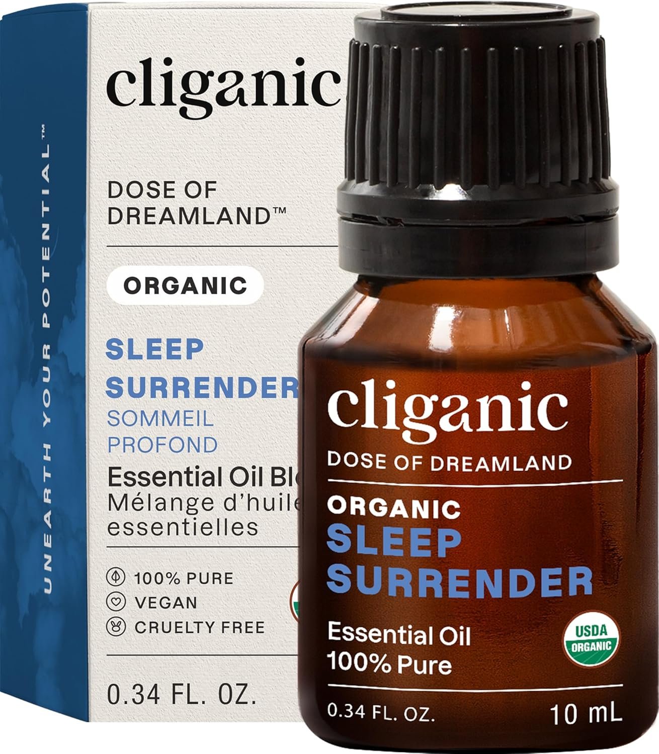 Cliganic Sleep Surrender Organic Essential Oil Blend 0.51 Fl Oz – Carefully Crafted with Vetiver, Lavender, Frankincense, Clary Sage, Ylang Ylang, Marjoram & Spearmint – Calming Aromatherapy Oil