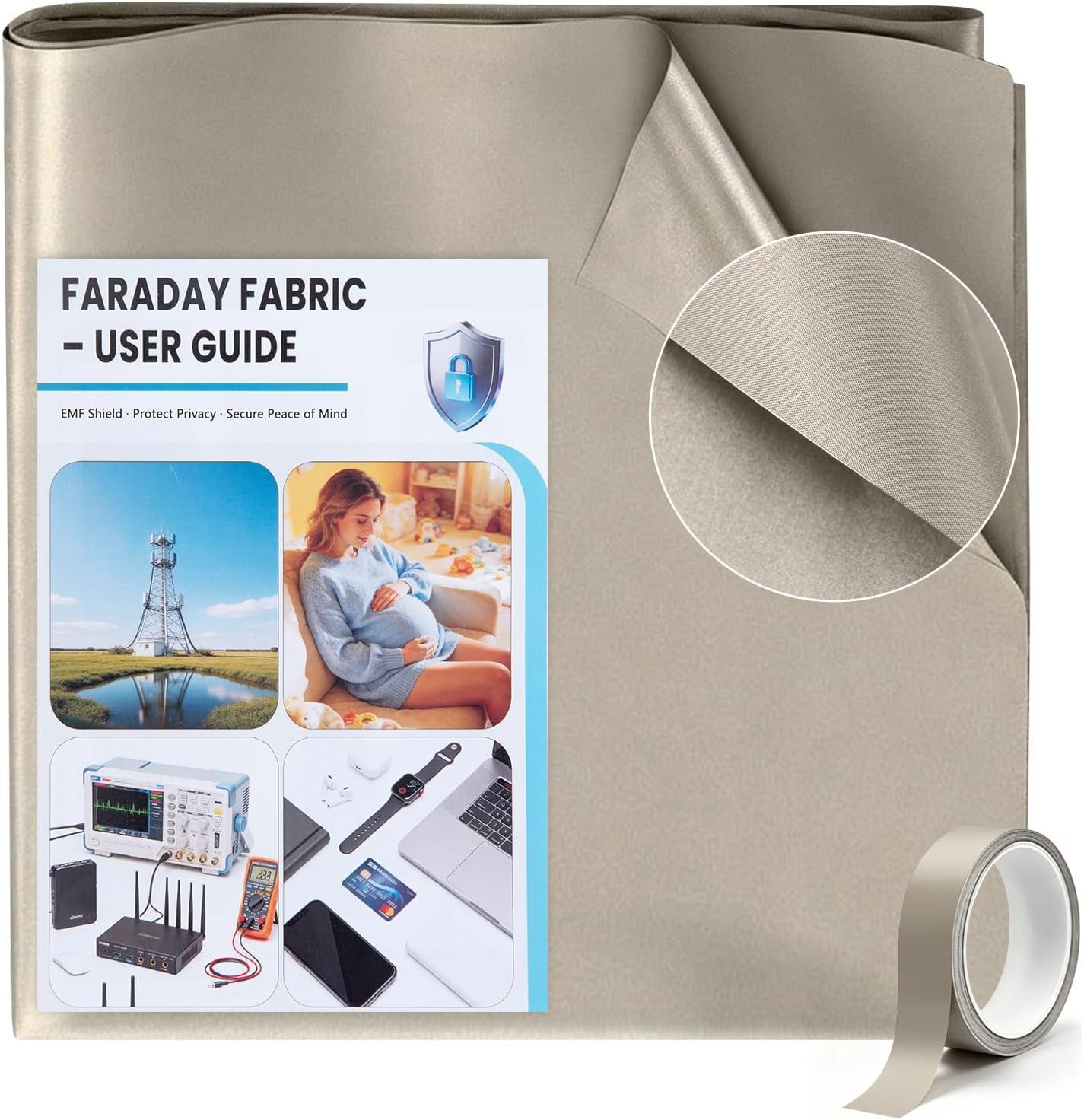 Faraday Fabric 43″ x 36″ with Conductive Tape, Military Grade EMF RF Shielding Cloth, Blocks WiFi, Bluetooth, GPS, RFID & Cellular Signals for DIY Privacy & Device Protection