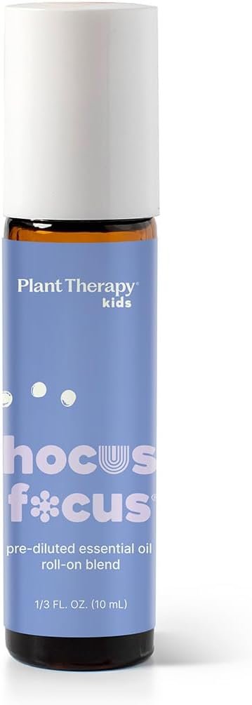 Plant Therapy Kids Hocus Focus Essential Oil Blend Pre-Diluted Roll-On 10 mL (1/3 oz) Aromatherapy Blend for Focus, Attention, and Concentration, KidSafe