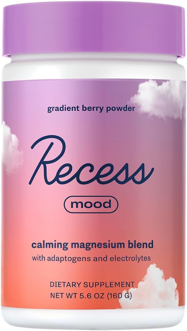 Recess Mood Powder, Magnesium L-Threonate Blend with Passion Flower, L-Theanine, Electrolytes, Magnesium Calm Support Powder Supplement – Gradient Berry 28 Serving Tub