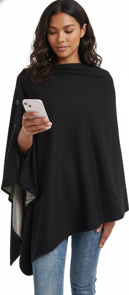 Premium Silver-Lined EMF Shielding Poncho Blanket – 100% Pure Silver Fiber Interior & Soft Cotton Outer – Universal Size Digital Wellness Blanket, Signal Buffer Cover for Travel, Home & Maternity