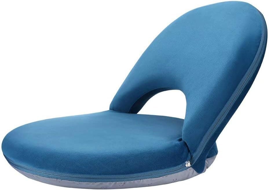 Nnewvante Floor Chair Adjustable Back Support Chair Foldable Meditation Seating Suede-Like Fabric Multiangle Cushioned Recliner Video-Gaming Reading Watching, Navy
