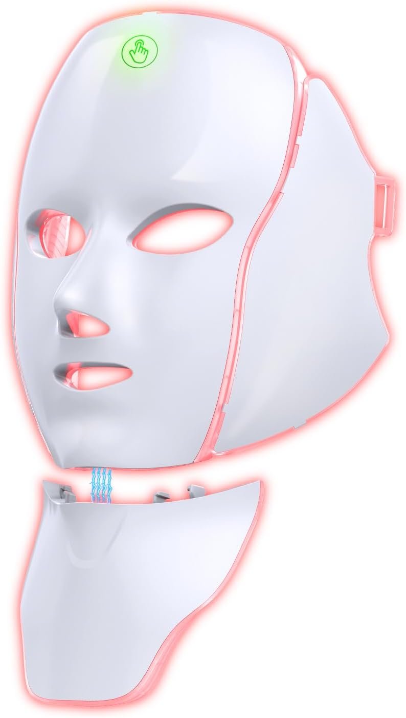 Red Light Therapy Mask for Face,7 Custom Modes with Infrared，Cordless LED Face Mask & Neck Mask,Portable USB C Rechargeable for Home Use Working Travel Yoga