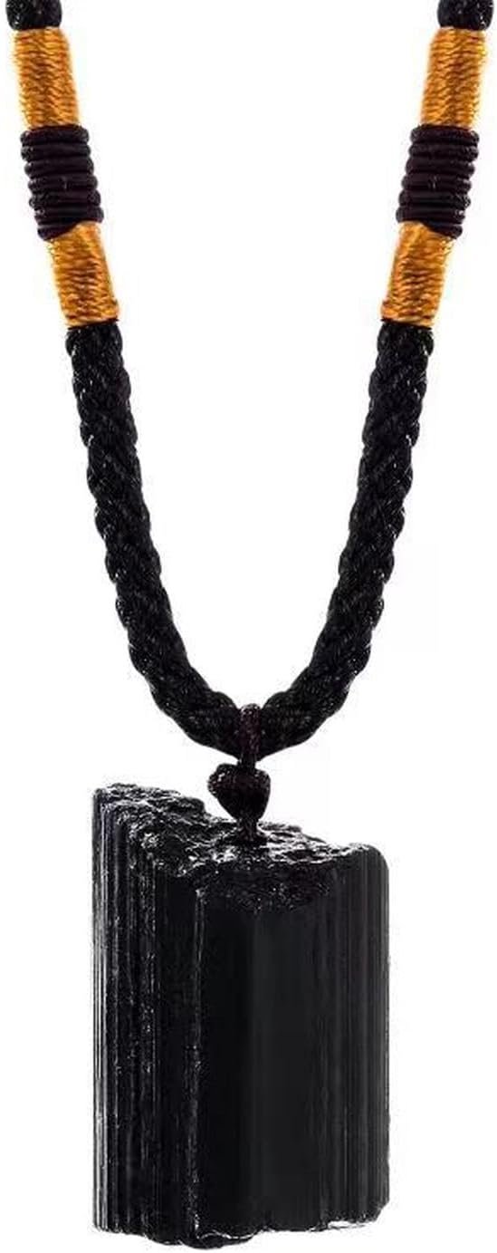 Black Tourmaline Necklace Crystal Pillar Pendant ，Original Natural Stone Metaphysically Psychic Protection