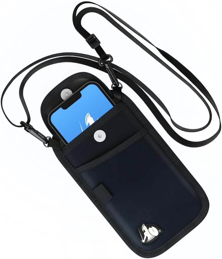 DefenderShield EMF Radiation Blocker Phone Pouch (Black) – Lightweight Radiation Blocker for Cell Phone with Crossbody Strap – EMF Shield with Extra Pocket (7.5 x 4 in)