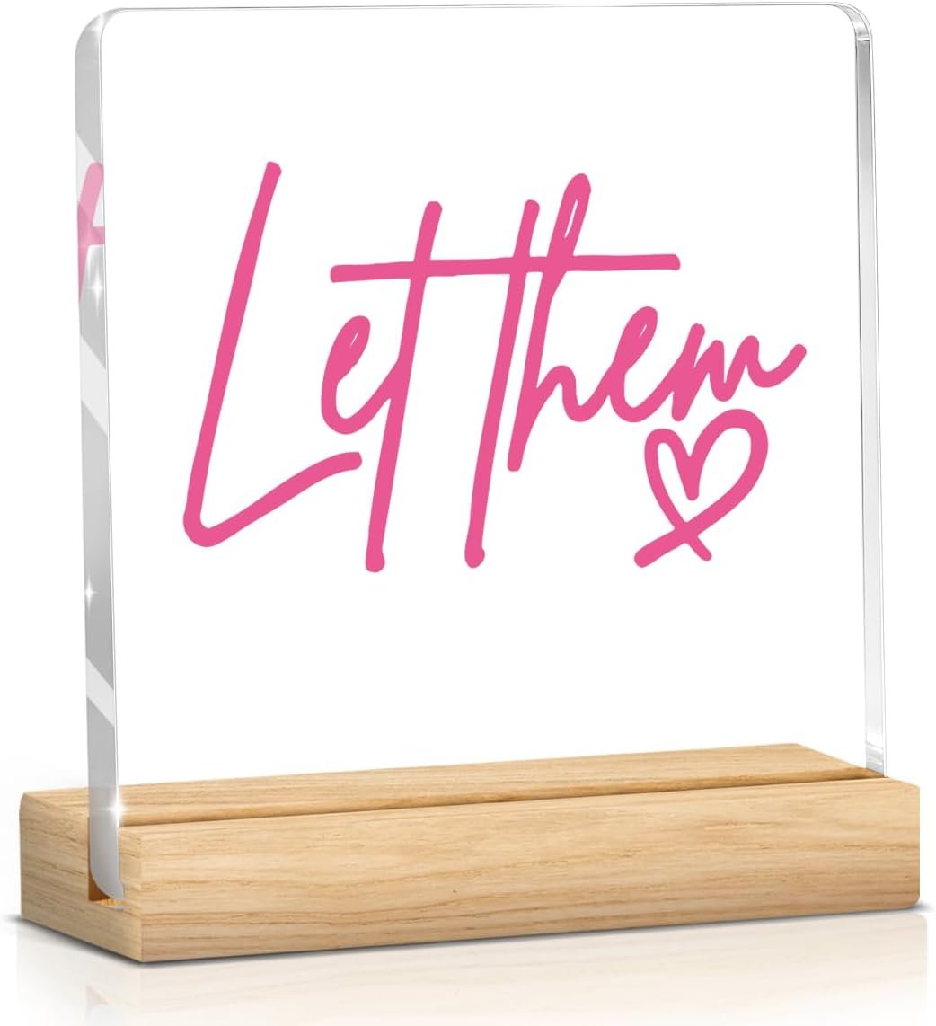 Let Them Acrylic Desk Sign Office Decorations for Women Cute Office Decor for Women Pink Motivational Office Decor Mindset Reset Boundary Affirmation Desk Decoration Decorative Signage