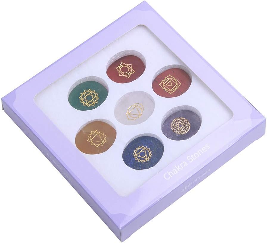 TGS Gems 7 Chakra Stones set – Reiki Healing Crystal With Engraved Chakra Symbols