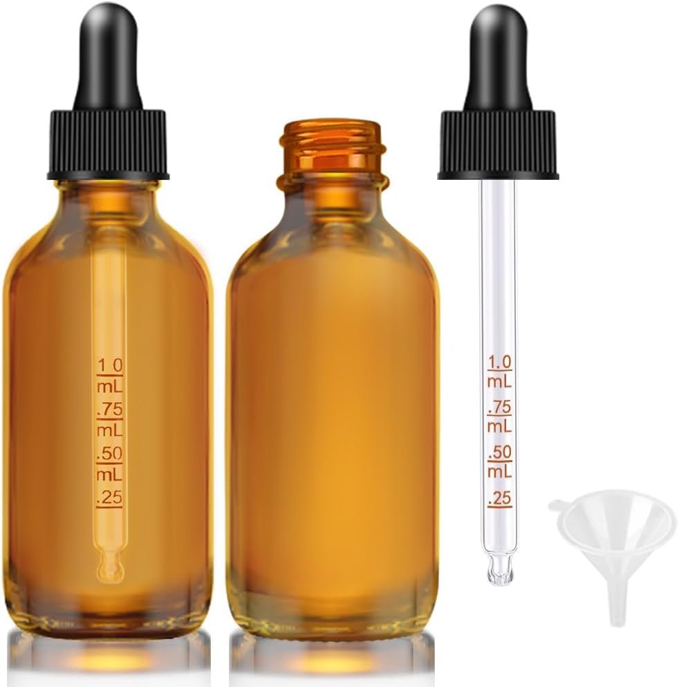Bumobum Dropper Bottle 2 oz, 2 pack Amber Glass Eye Dropper Bottles with Labels and Funnel, Tincture Bottle with Measured Dropper – Leakproof Essential Oils Bottles for Health, Personal Care & Beauty