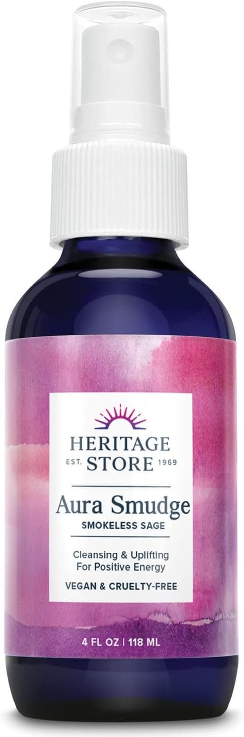 Heritage Store Aura Smudge Smokeless Sage with Juniper, Cleansing & Uplifting Spray for Positive Energy, Clean, Simple Alternative to Smudge Sticks & Burning Sage, Paraben Free, Vegan, 4oz