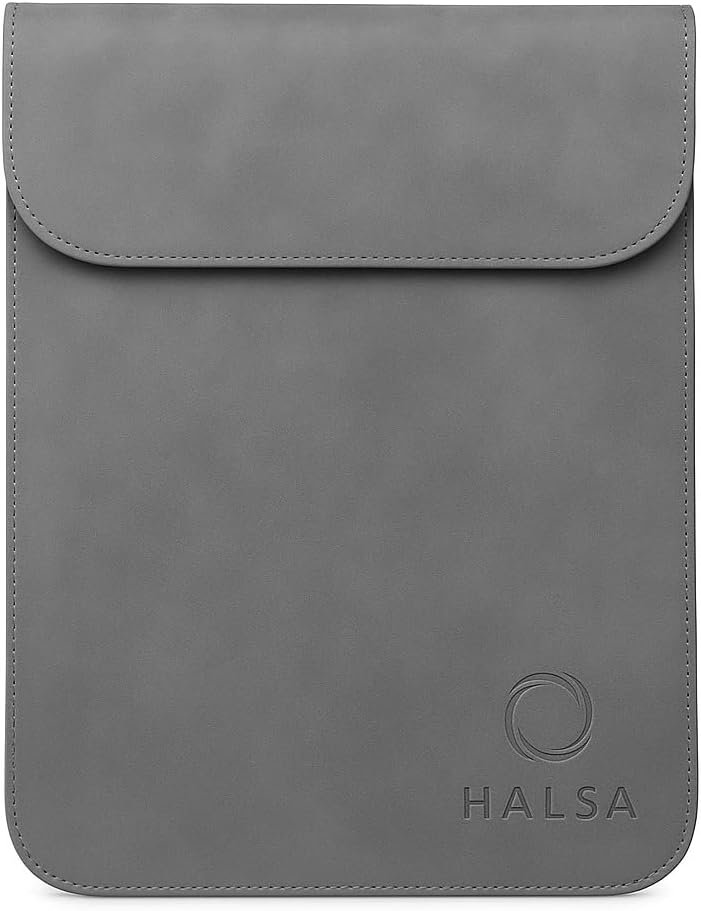 Halsa EMF Blocking Laptop Sleeve 15 Inch – Silver Fiber Radiation Shield Case for Laptop Protection – Vegan Leather Computer Sleeve for Travel Work School Study