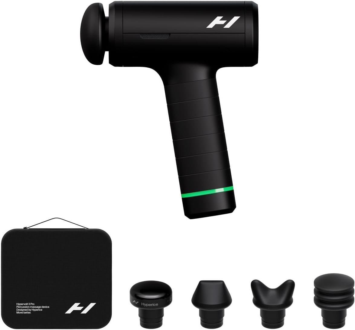 Hyperice Hypervolt 3 Pro – Professional Percussion Massage Gun with QuietGlide Technology | 6 Speeds, Pressure Sensor, Heated Head & 5 Attachments | Deep Tissue Muscle Relief and Recovery