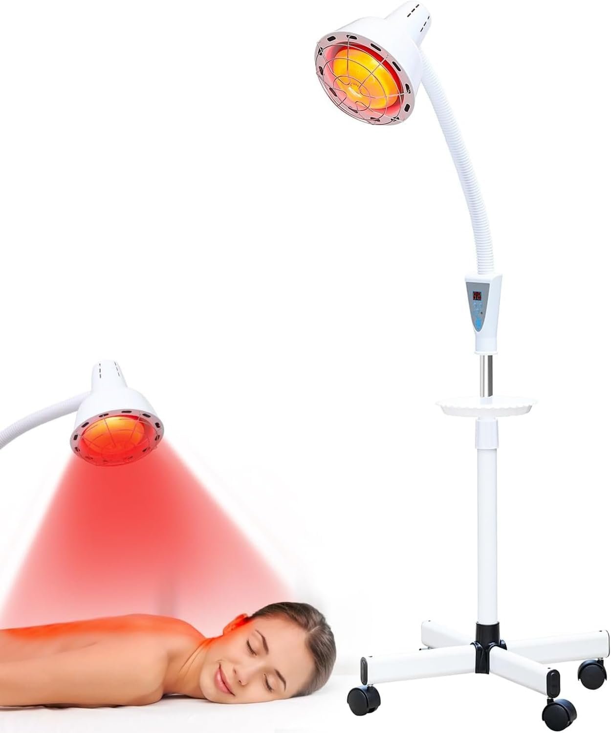 LHCYLDQ 275W Infrared Light Therapy Lamp – Red Near Infrared Heat Lamp for Joint Muscle Pain, Adjustable Standing Lamp Head with Freely Adjustable Temperatur(White)