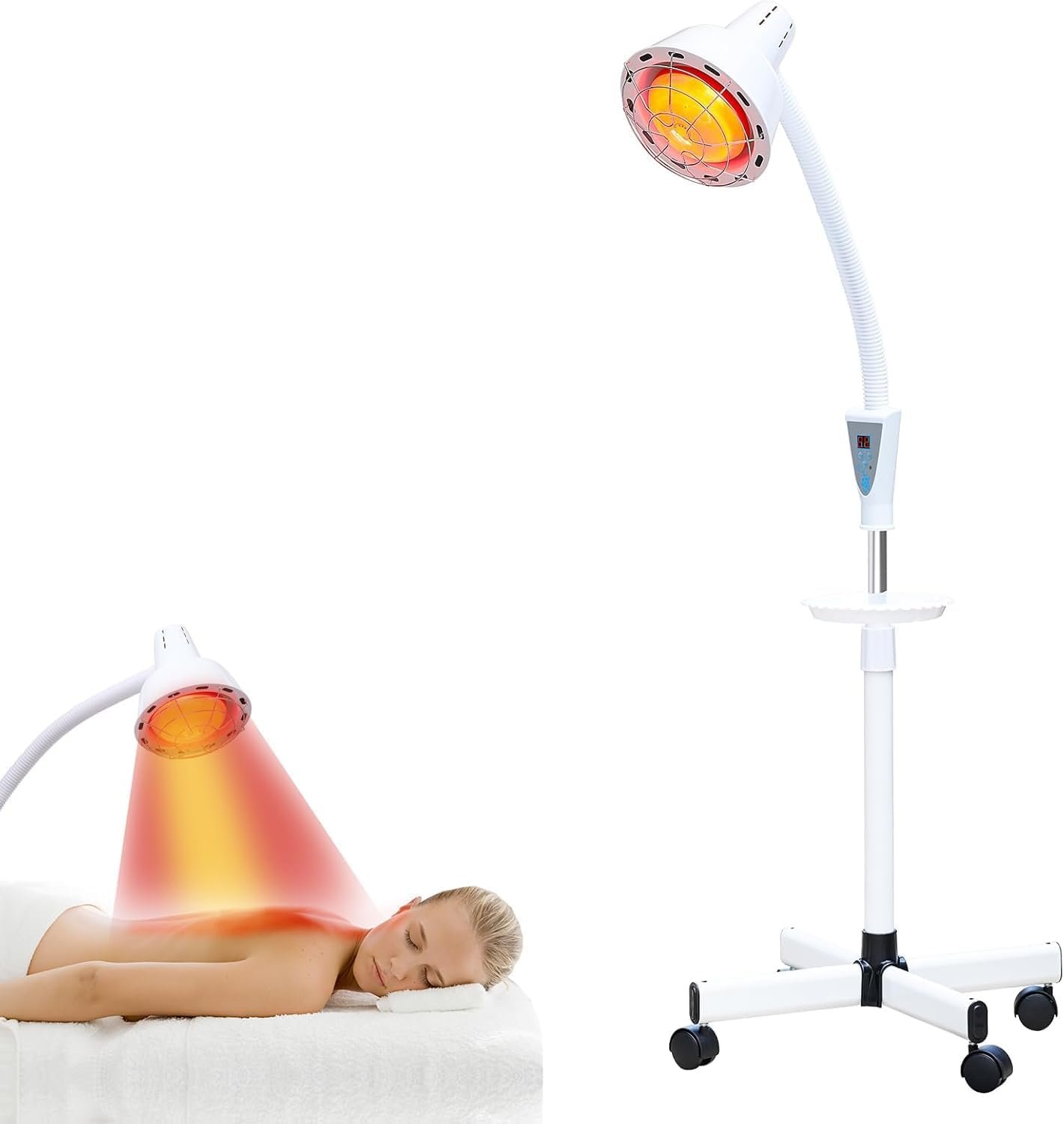 LHCYLDQ 275W Infrared Light Therapy Lamp – Red Near Infrared Heat Lamp for Joint Muscle Pain, Adjustable Standing Lamp Head with Freely Adjustable Temperatur(Off-White）