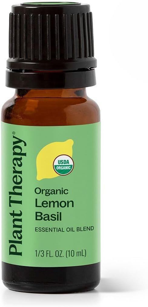 Plant Therapy Organic Lemon Basil Essential Oil Blend for Diffuser Manufactured in USA 10 mL (1/3 oz) A Mood-Boosting, and Vibrant Scent, Supports Focus Mental Clarity Great Shower Steam Foot Soaks