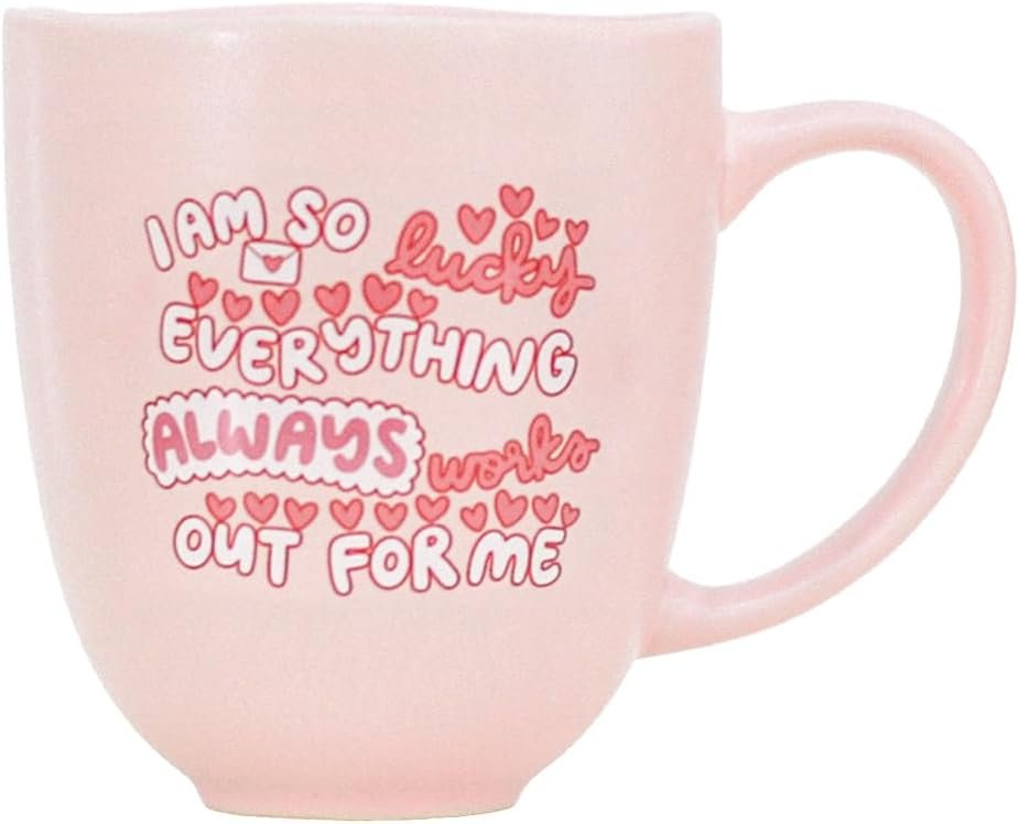 Blush Pink 13oz Coffee Mug- I Am So Lucky Ceramic Affirmation Mug, Inspirational Ceramic Tea Coffee Cup, Women Girl Lover Gifts