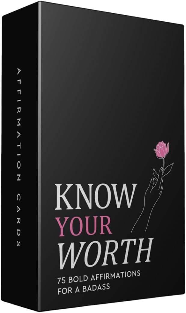 Viral Studios Know Your Worth – 75 Daily Affirmation Card Deck for Confidence, Self-Love & Empowerment – Motivational Cards with Quotes for Women, Teens & Adults – Sassy Self-Care Gift