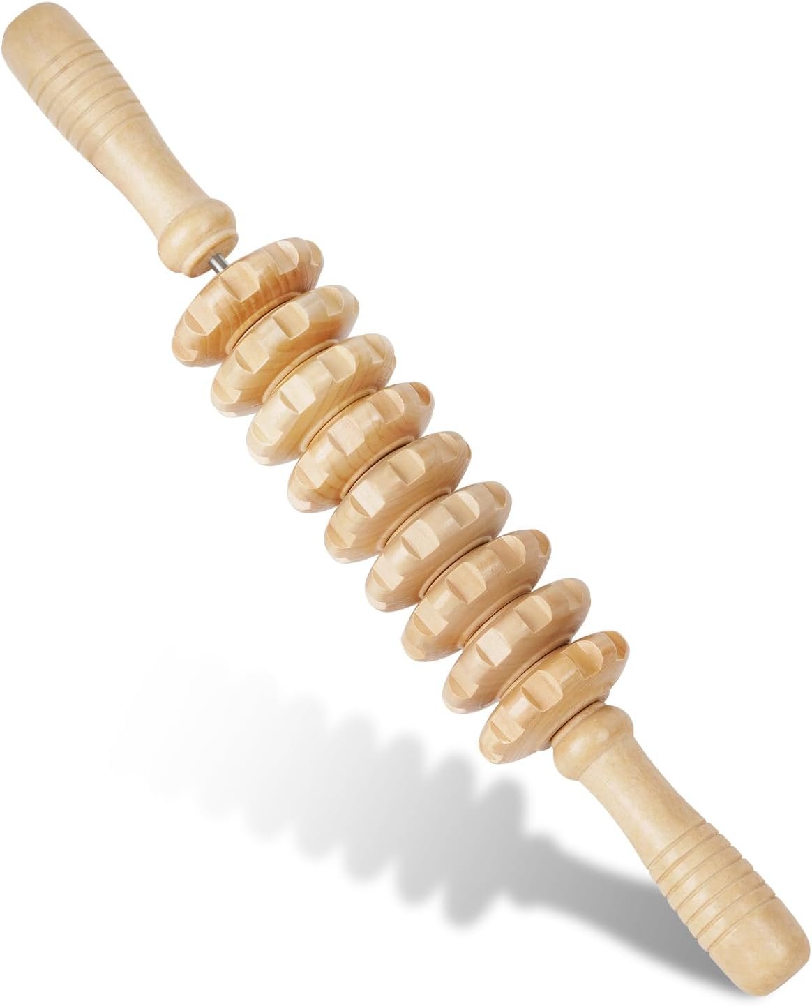Liitrton Manual Wooden Fascia Massage Roller Trigger Points for Release Cellulite Sore Muscle Blasting (Straight-9-Wheel)