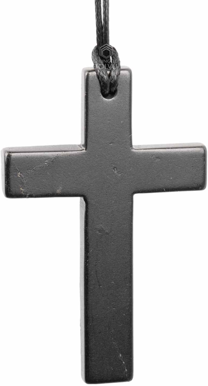 Shungite Cross – Necklace Made of Rare Authentic Black Russian Stone – Handmade – TOLVU