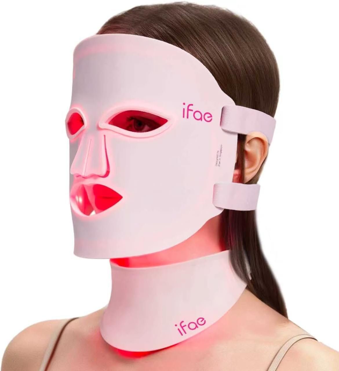 IFAE Red Light Therapy for Face and Neck, Red Light Therapy Mask with 850nm Infrared (NIR) Portable Led Face Mask with Eye Protection and Remote for True Anti-Wrinkles Skincare at Home Pink