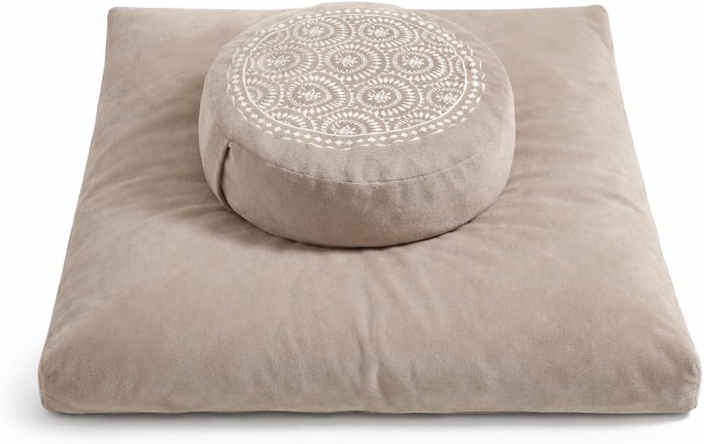 ellier Meditation Cushion Set-Large Velvet Floor Pillow & Traditional Tibetan Yoga Bolster for Adults,Zafu Meditation Mat with Buckwheat,Zabuton Meditation Cushion with Memory Foam