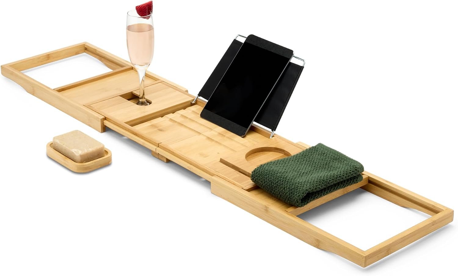 Amazon Basics Expandable Bamboo Bathtub Tray Caddy, 29.5-43 in, Spa Bath Organizer