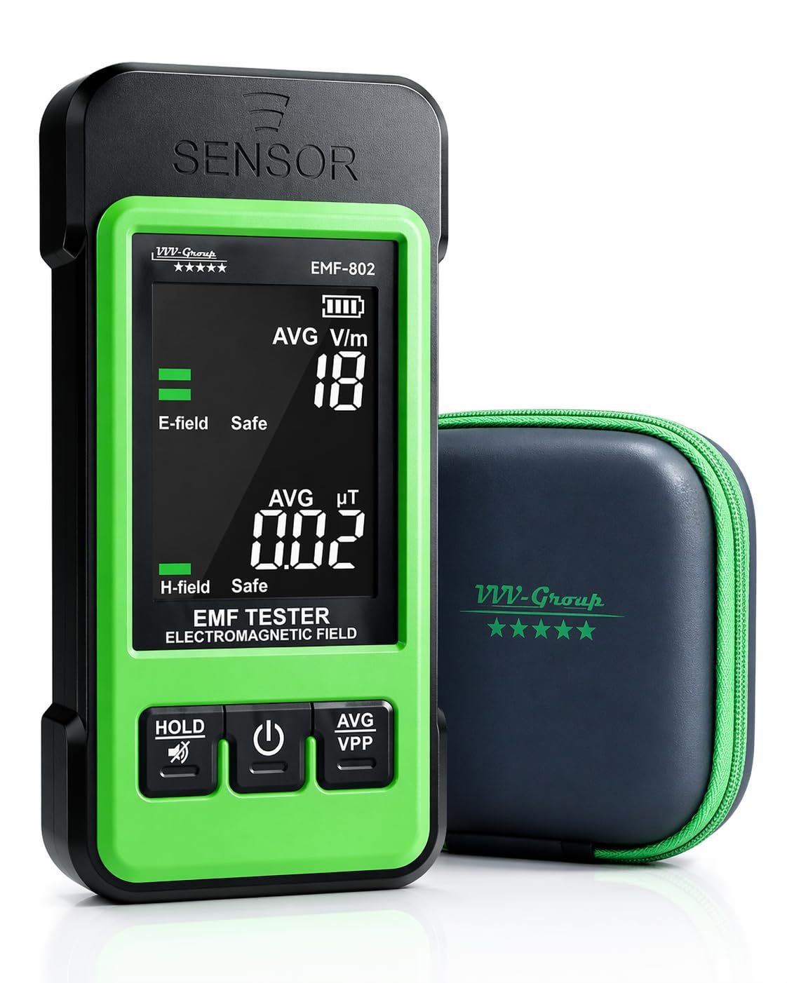 EMF Detector EMF-802 by VVV-Group | Electromagnetic Meter with Electric & Magnetic Field Detection, Peak/Average Modes, LCD Alarm | EMF Reader for Home, Office, RF Safety
