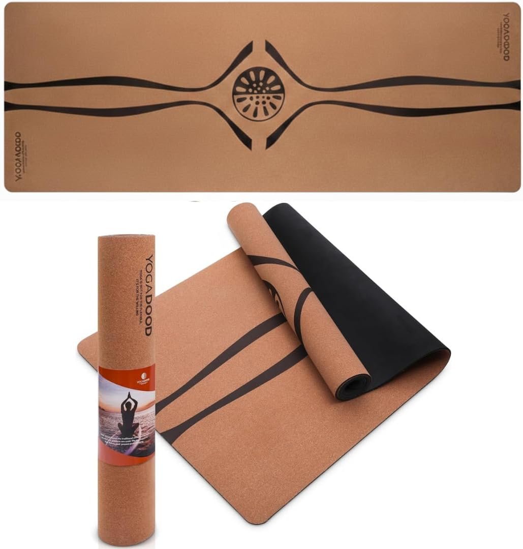 YOGA DOOD Cork Yoga Mat Thick 4mm – Natural Yoga Mat Non Toxic (72″x26″) – Moisture-Activated Grip for Men’s Practice