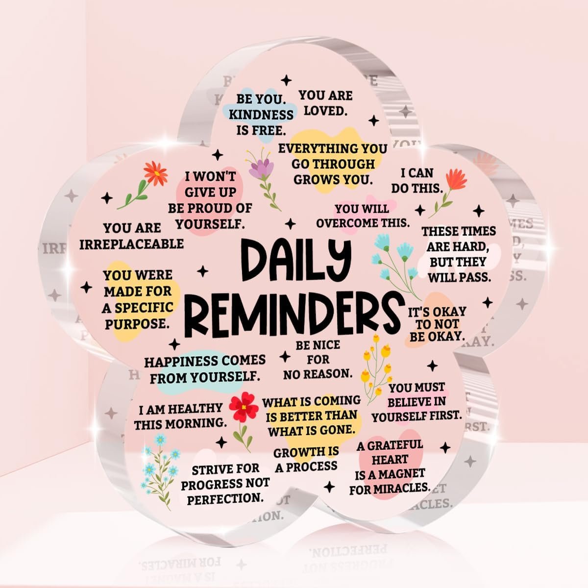 Inspirational Daily Reminders Flower Shape Acrylic Sign, Motivational Positive Affirmations Acrylic Office Desk Accessories Decoration, Dorm Decor for Home Bedroom, Gifts for Women Friends Family