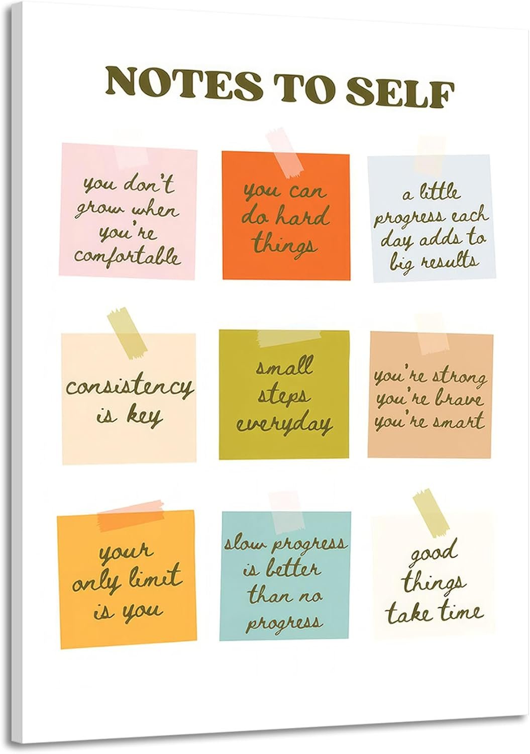 Notes To Self Motivational Quotes Canvas Wall Art Inspirational Positive Wall Decor Pictures Mental Health Poster Prints for Teen Room Office Dorm Bedroom Home Decoration 12x16in Ready to Hang