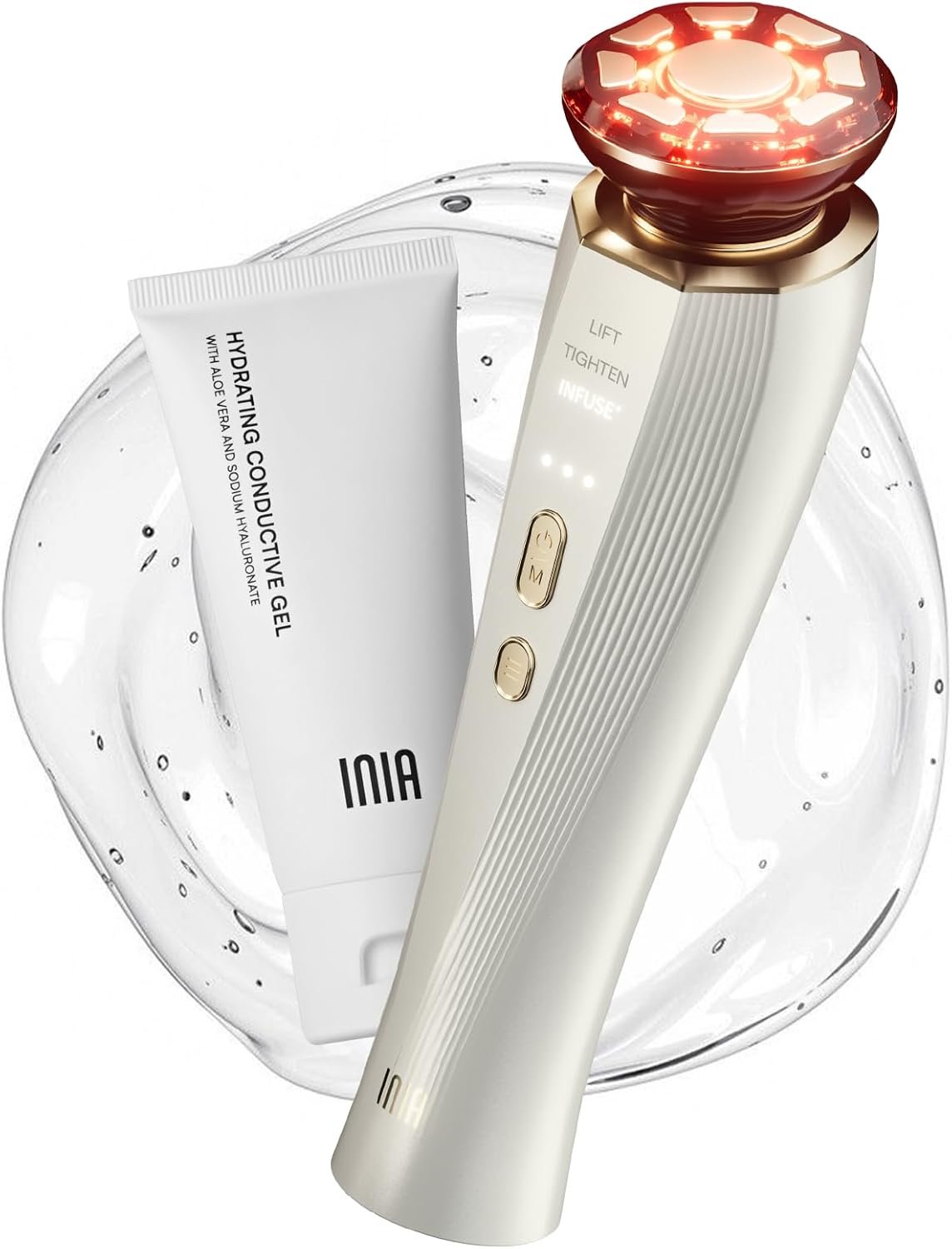 INIA 3-in-1 Red Light Therapy for Face and Neck Beauty Device for Puffiness & Skin Firming Skincare Tool (White)