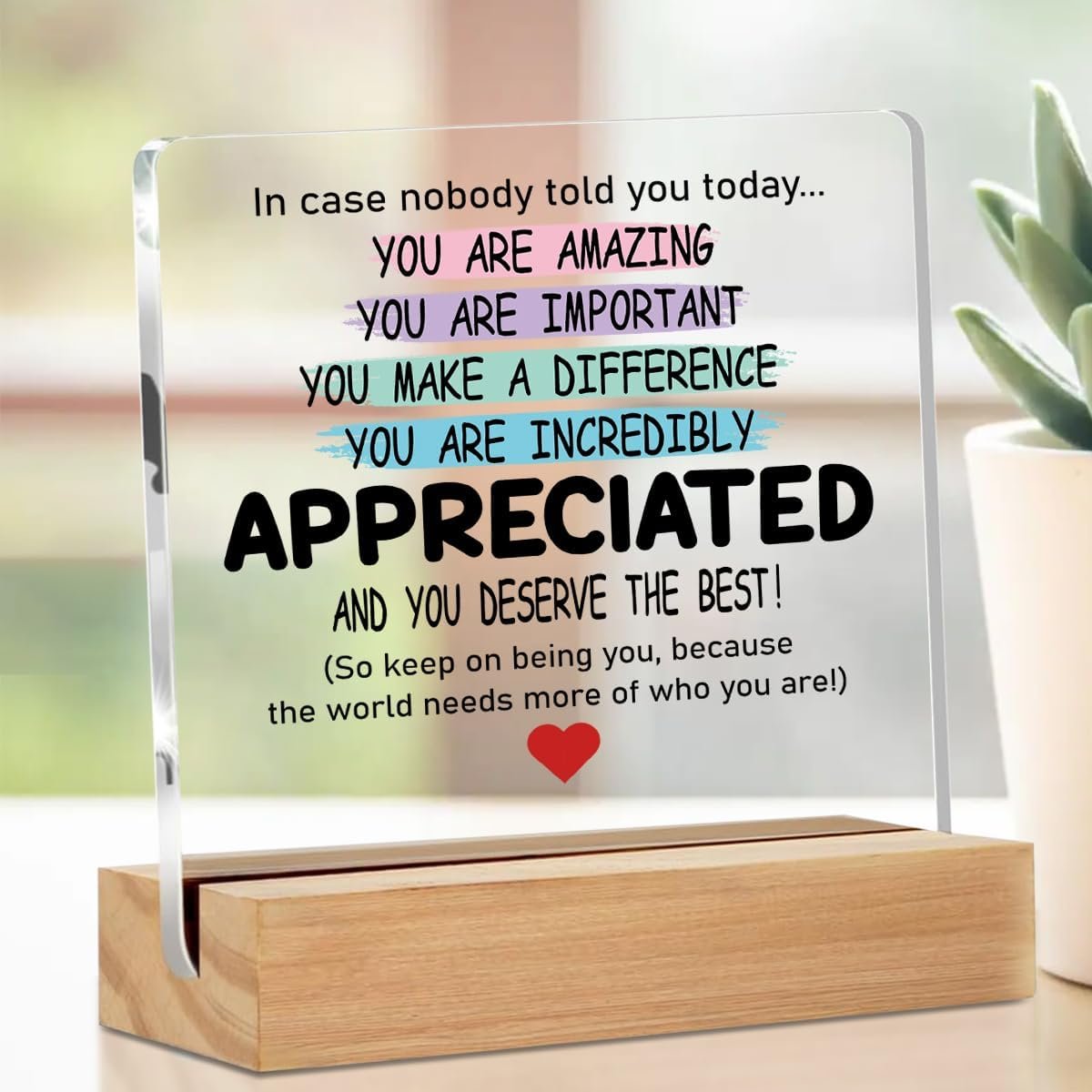 Inspirational Positive Affirmations Acrylic Sign, Appreciation Gifts Motivational Clear Desk Decorative Sign with Stand, Bedroom Classroom Living Room Home Decor Table Cubicle Decor