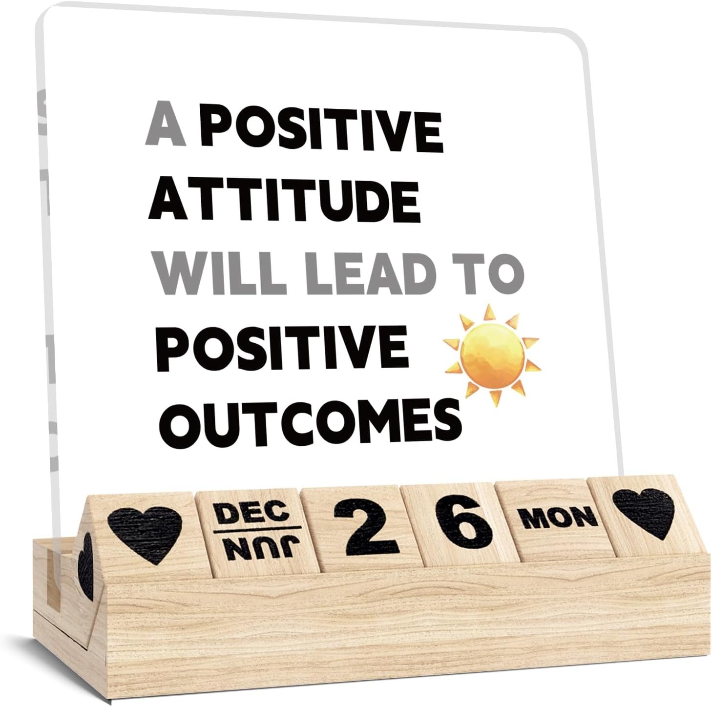 Positive Encouragement Desk Decor for Women Men – Inspirational Motivational Gifts for Coworker Boss Teacher College Girls Friend Kids – Positive Affirmations Office Wooden Block Calendar