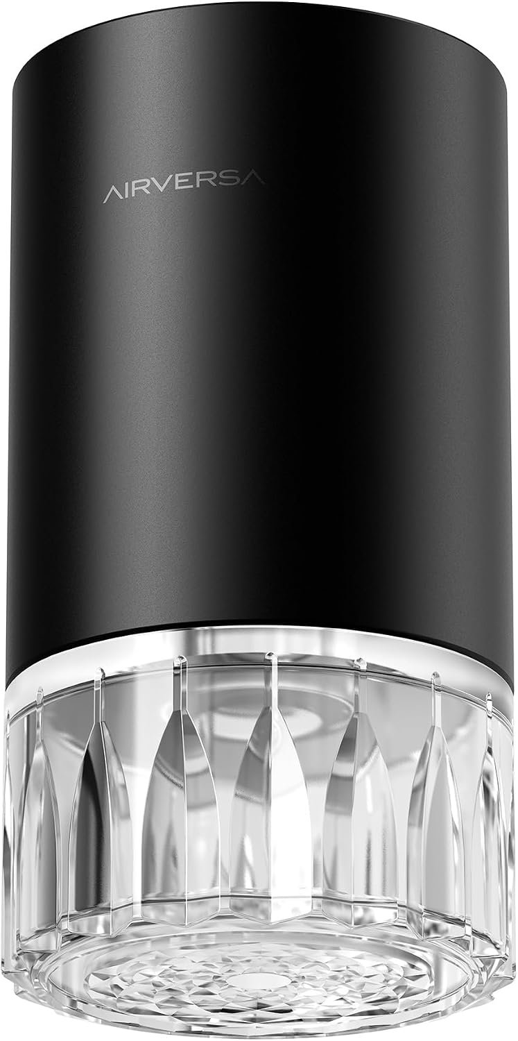 Airversa Waterless Essential Oil Diffuser for Home Room Desk Car Air Freshener Diffuser, Up to 600 sq ft, Battery Operated, Mist Level and Timer Settings, 100mL Capacity, Cold Air, RD1 Black