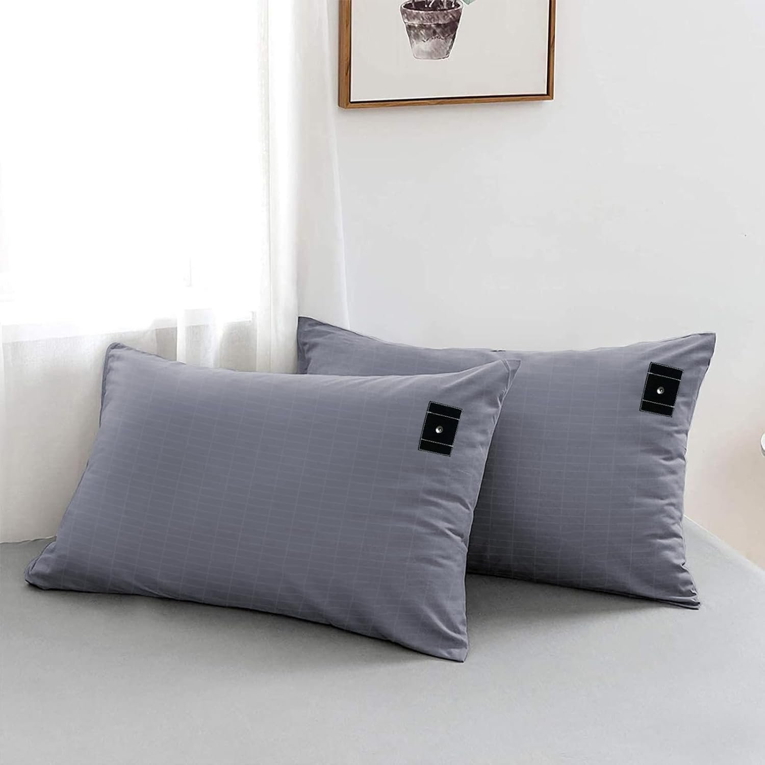 2 Pack Grounding Pillowcase with Cotton Silver Fiber, Conductivity Grounding Pillow Case for Better Sleep, Gray, 20×30 inch