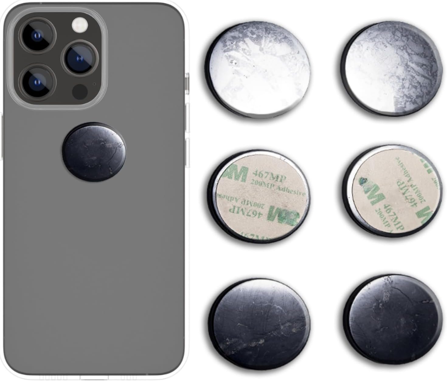 Shungite Sticker for Cell Phone Protection – Harmonizing Shield Defense – Wearable Type II Shungite Crystal- Qty: 6 pcs Pack – Size: O 22 mm