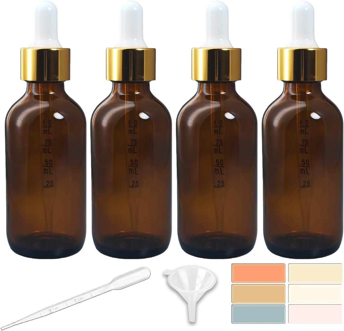 Zkupanx 4 Pack Amber Glass Dropper Bottles 2 oz, 60 ml Glass Bottles with Measured Dropper for Essential Oils, Liquids – Tincture Bottles, Leakproof Travel Small Bottle