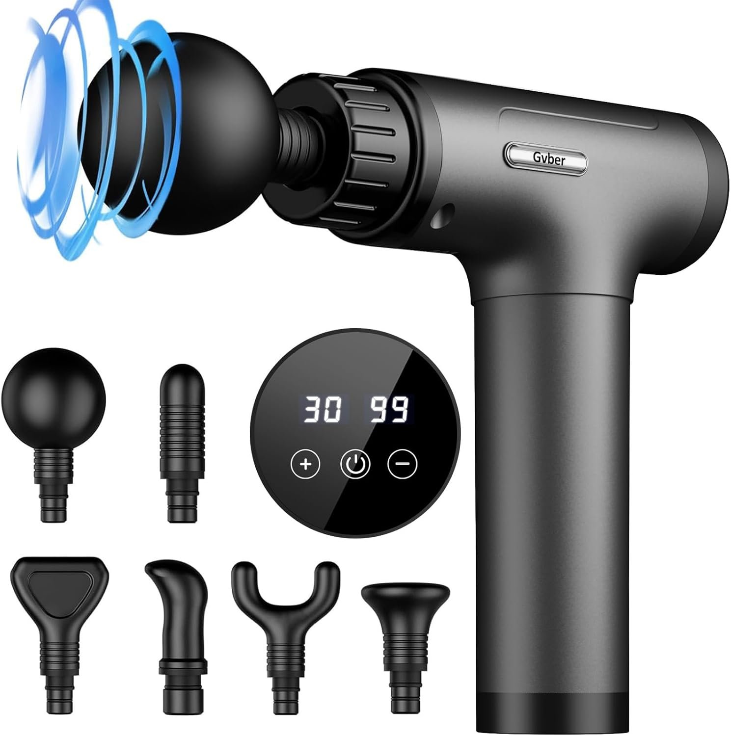 Gvber Massage Gun Deep Tissue, Handheld Percussion Back Massager for Athletes with 6 Attachments & 30 Speed (Grey)