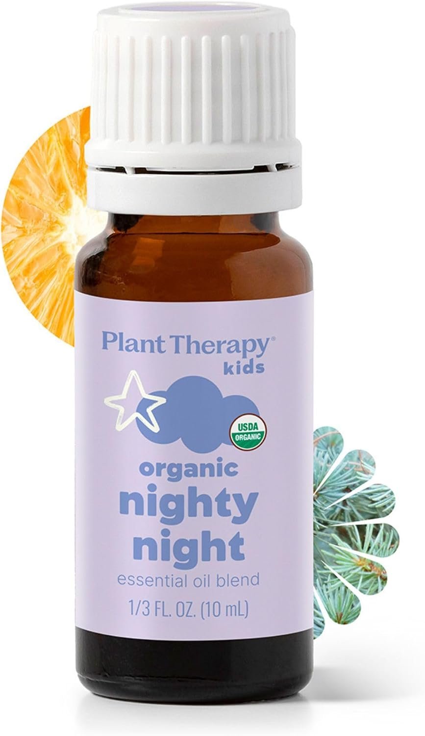 Plant Therapy Kids Organic Nighty Night Essential Oil Blend for Sleep, 10 mL (1/3 oz), 100% Pure, Undiluted, USDA Certified Organic, Encourages a Good Night’s Rest