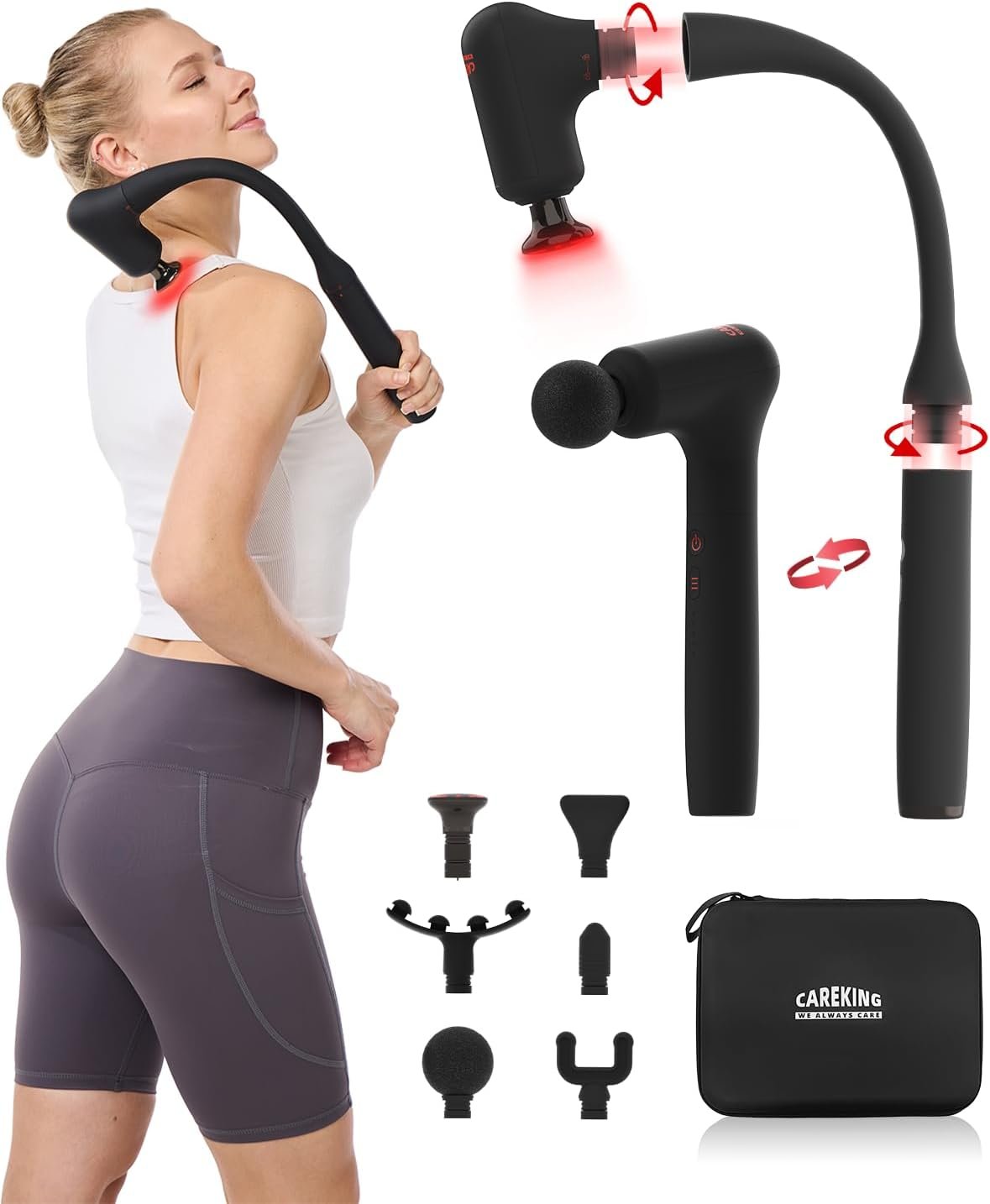 Upgraded 2-in-1 Massage Gun with Heat, Pain Relief Deep Tissue Back and Neck Massager with Extension Handle, Handheld Muscle Massage Gun for Back, Shoulder, Arm,Thigh, FSA-HSA Eligible