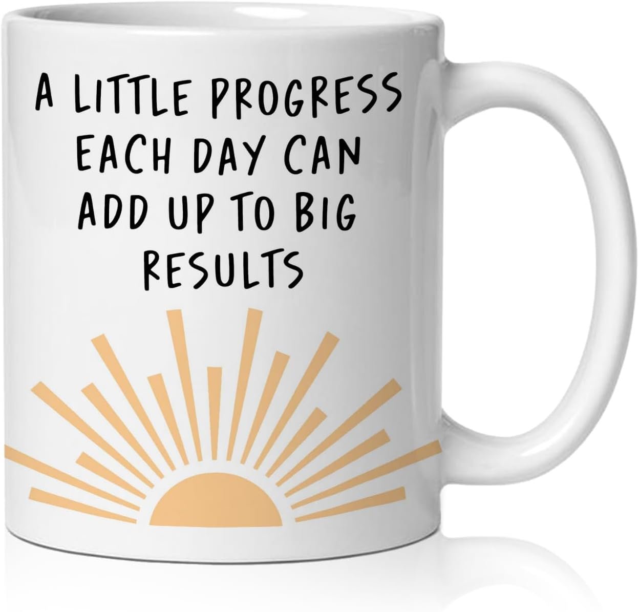 Boho Sunshine Inspirational Mug, Motivational Coffee Cup Ceramic, Positive Affirmation Gifts, a Little Progress Each Day Can Add up to Big Results Ceramic Coffee Tea Mug 11 oz