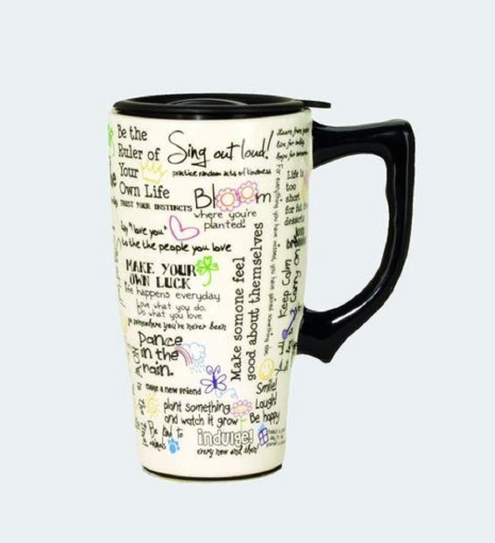 Spoontiques – Ceramic Travel Mugs – Positive Affirmations Cup – Hot or Cold Beverages – Gift for Coffee Lovers