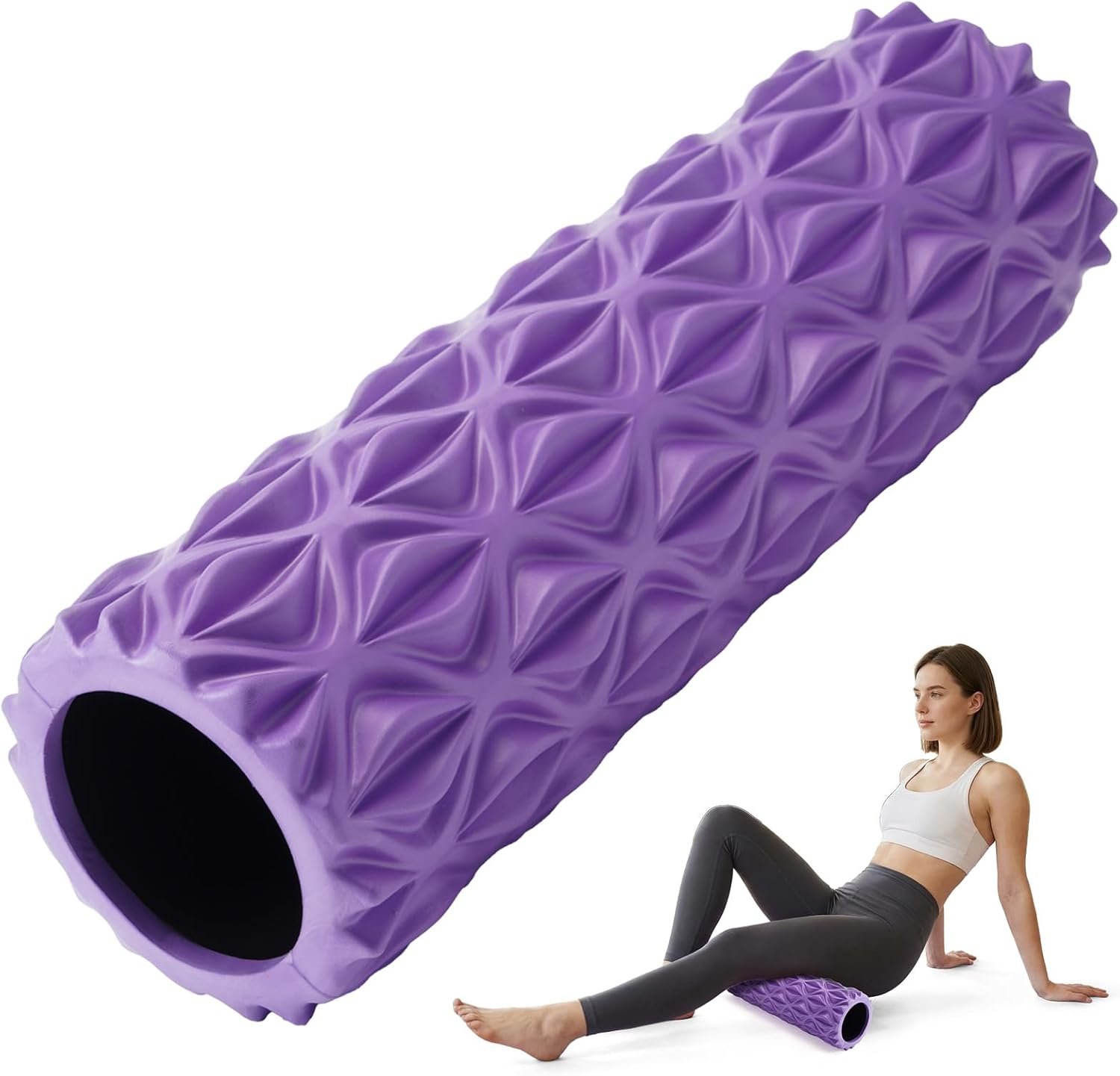 Foam Roller High Density Deep Tissue Massager for Muscle Massage | Exercise Roller Myofascial Trigger Point Release Improves Mobility Massage of Back and Leg Muscles – 15″ (Purple)
