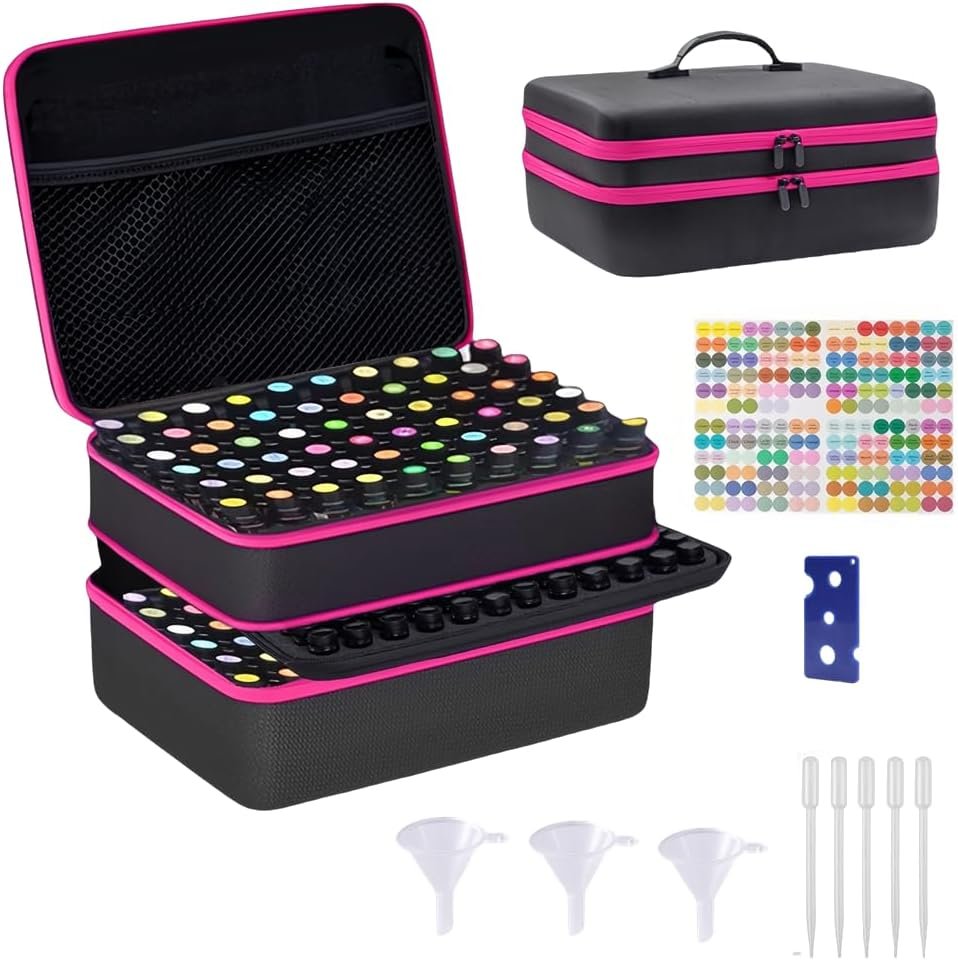 127 Slots Essential Oil Case Organizer, Fits 1ml-15ml Vials, Shockproof EVA Hard Shell Essential Oil Storage Carrying Bag for Travel and Home, Black & Purple