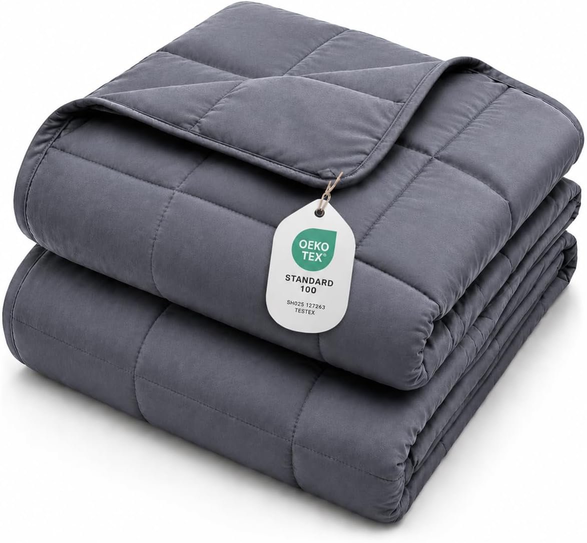 L’AGRATY Weighted Blanket for Adults 15lbs, 48″x72″, Dark Grey Twin Full Size Heavy Throw Blanket, Cooling, Breathable, Microfiber with Glass Beads, Big, Washable, All-Season