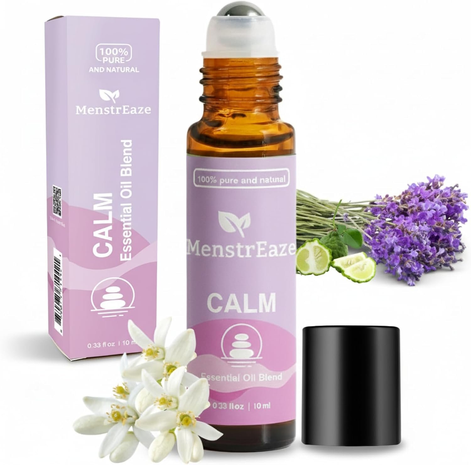 Natural Calm Essential Oil Roll On with Lavender, Neroli, Bergamot, & Rosehip Oil, Stocking Stuffer for Girls and Women, Stress Relief, Long Lasting Emotional Balance, Self Care Gifts for Women, 10ml