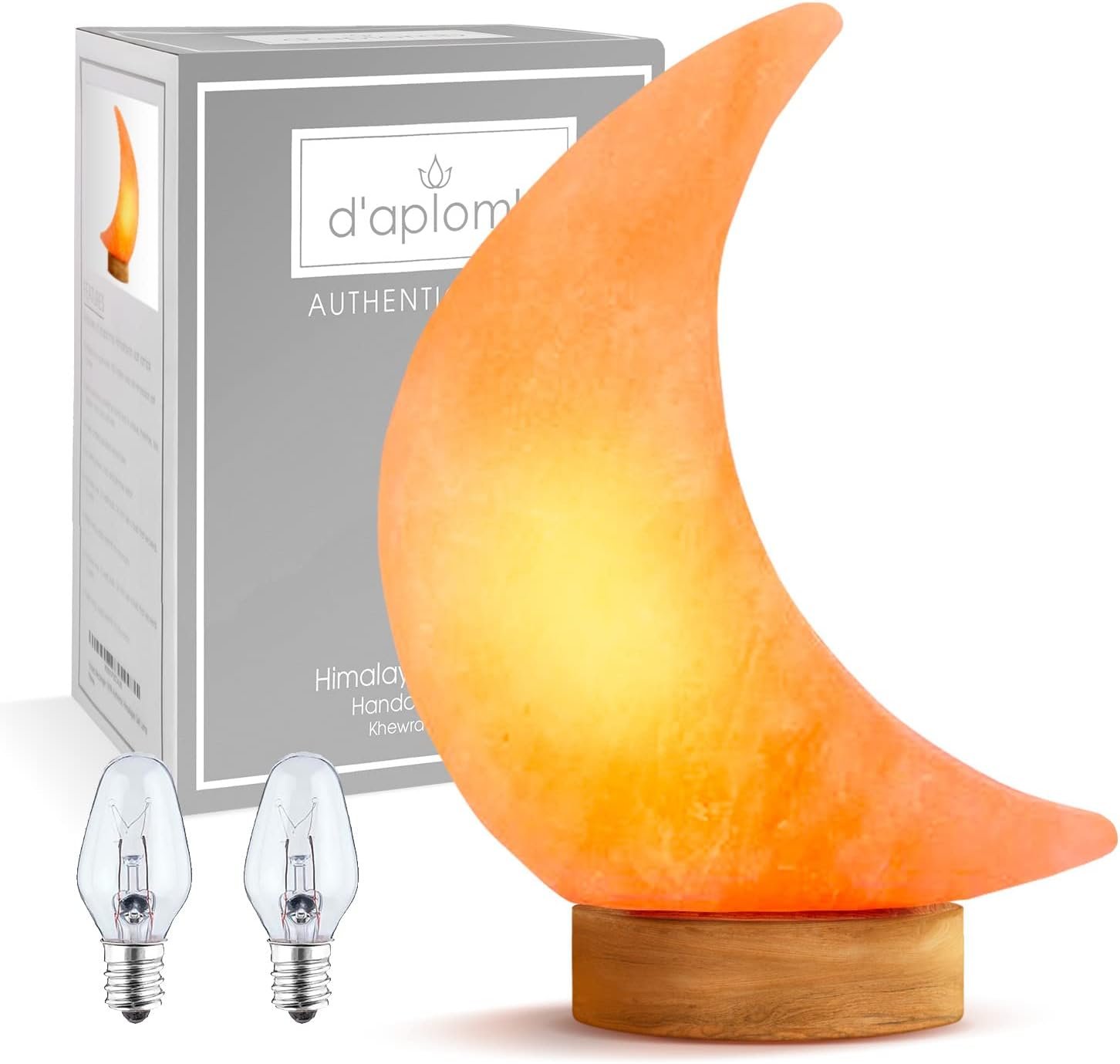 d’aplomb 100% Authentic Natural Himalayan Salt Lamp;Hand Carved Moon Pink Crystal Rock Salt from Himalayan Mountains; Dimmer Cord; 5 lbs