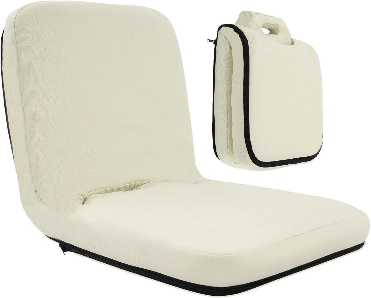Adjustable Floor Chair with Back Support 93.5 x 41 cm Foldable Meditation Seat Multi-Position Reclining Thick Cushion, Portable Floor Gaming Chair for Living Room Bedroom (Beige)