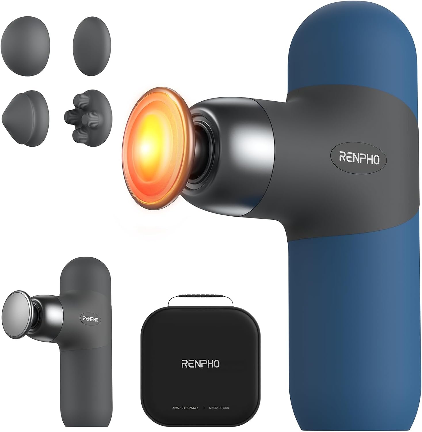 RENPHO Mini Thermal Massage Gun with Heat, Portable Deep Tissue Percussion Massager with 4 Heads for Neck & Back Comfort, Ultra-Quiet for Home, Office & Travel, Carry Case, Gifts for Men Women
